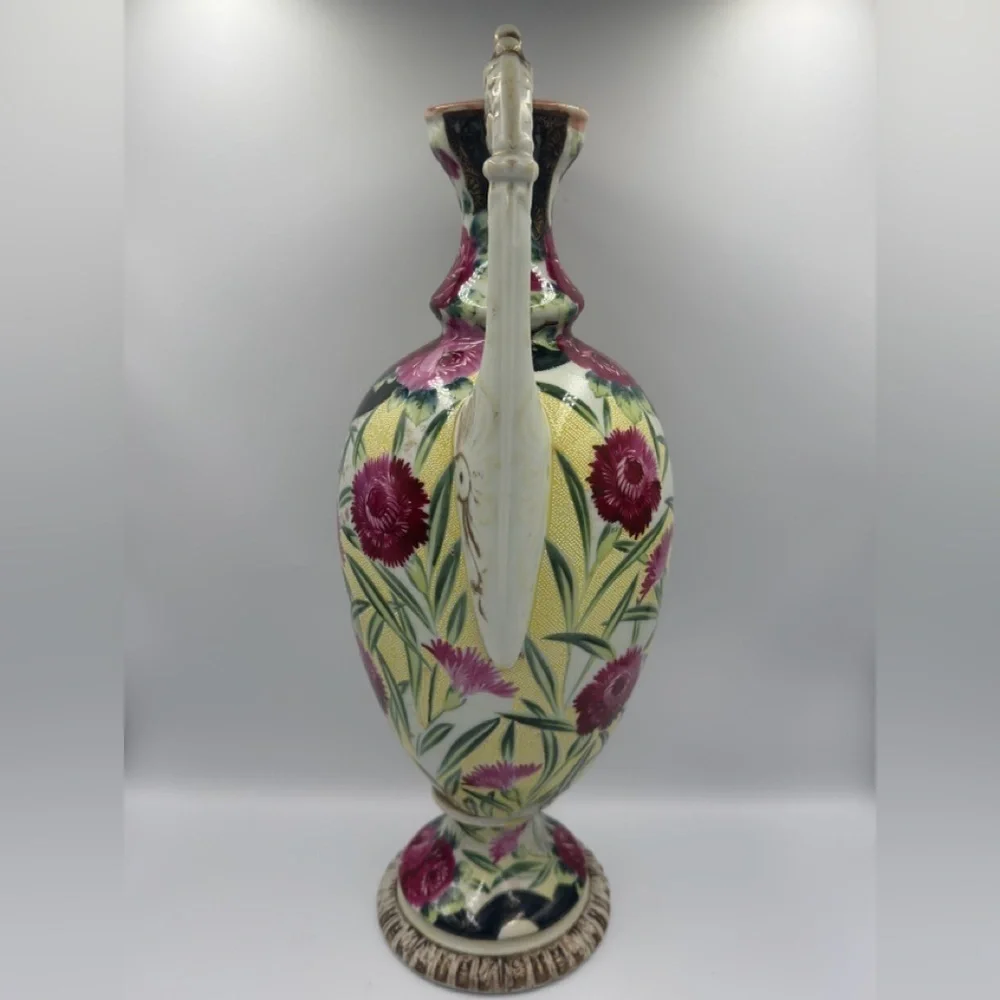 Vintage Amphora Shaped Nippon Style Porcelain Vase Hand-painted Moriage.